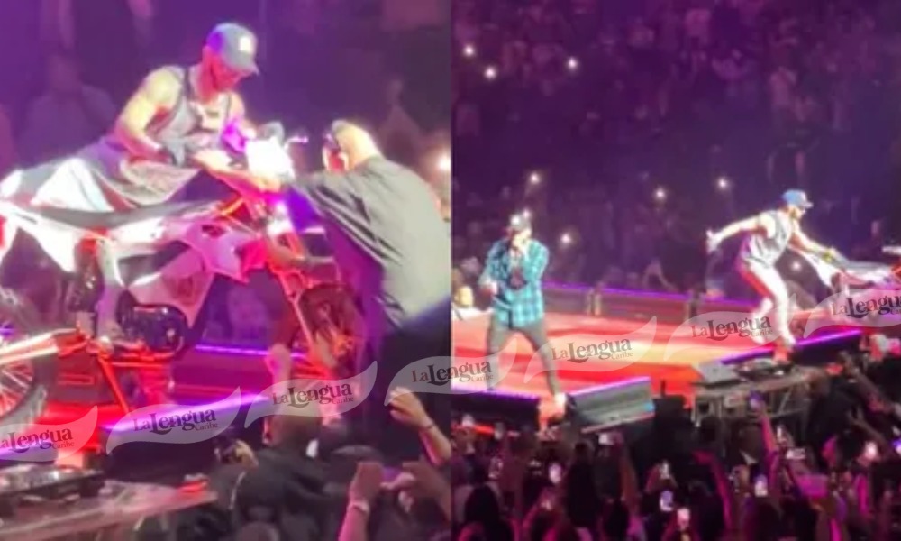 Anuel casi causa tragedia luego de perder el control de una motocicleta en el escenario