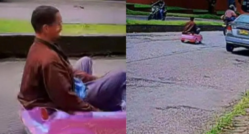 Una verdadera colombianada, hombre manejó carro de juguete en plena vía