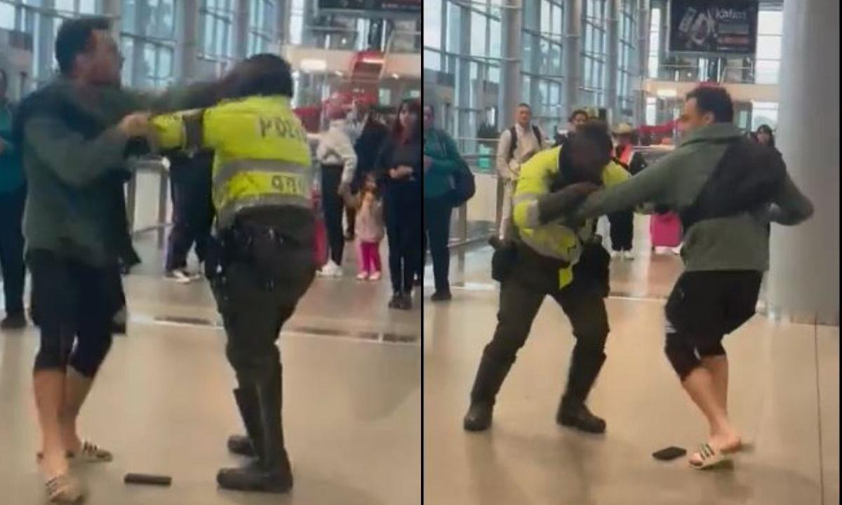 Extranjero golpeó brutalmente a un policía en un aeropuerto