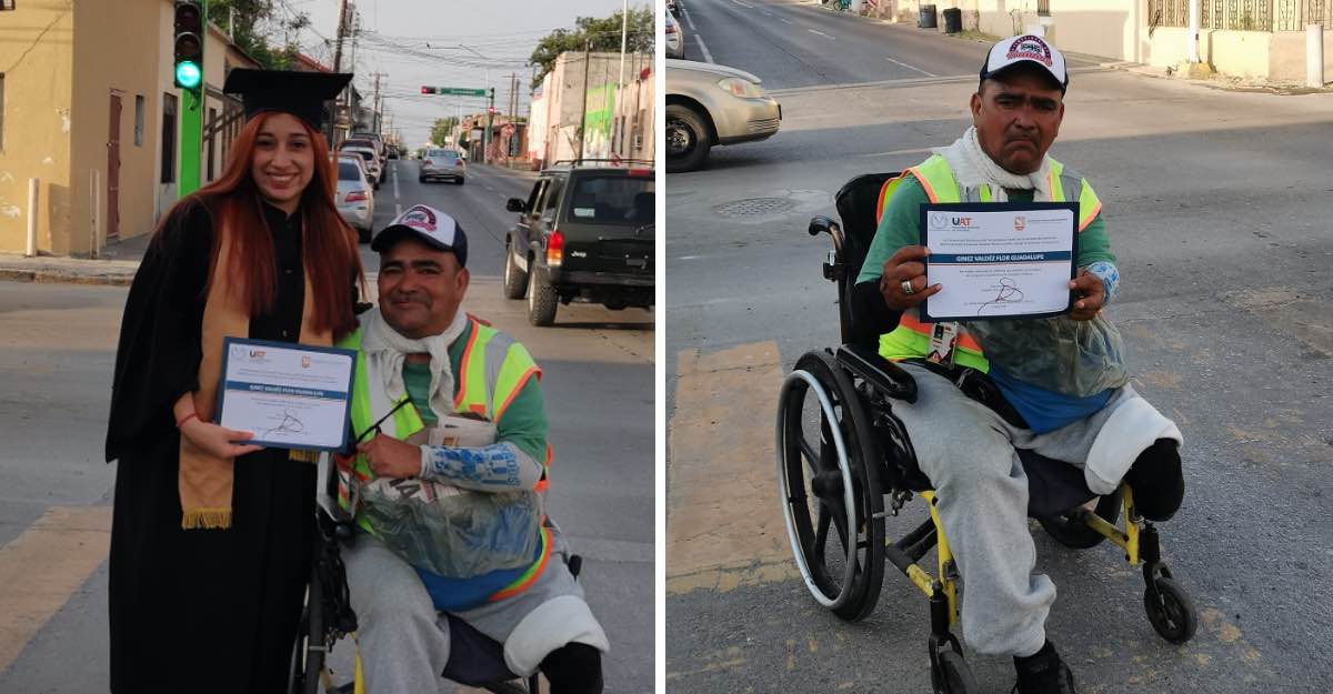 Se graduó y le hizo conmovedora dedicatoria a su padre, un vendedor de periódicos en silla de ruedas