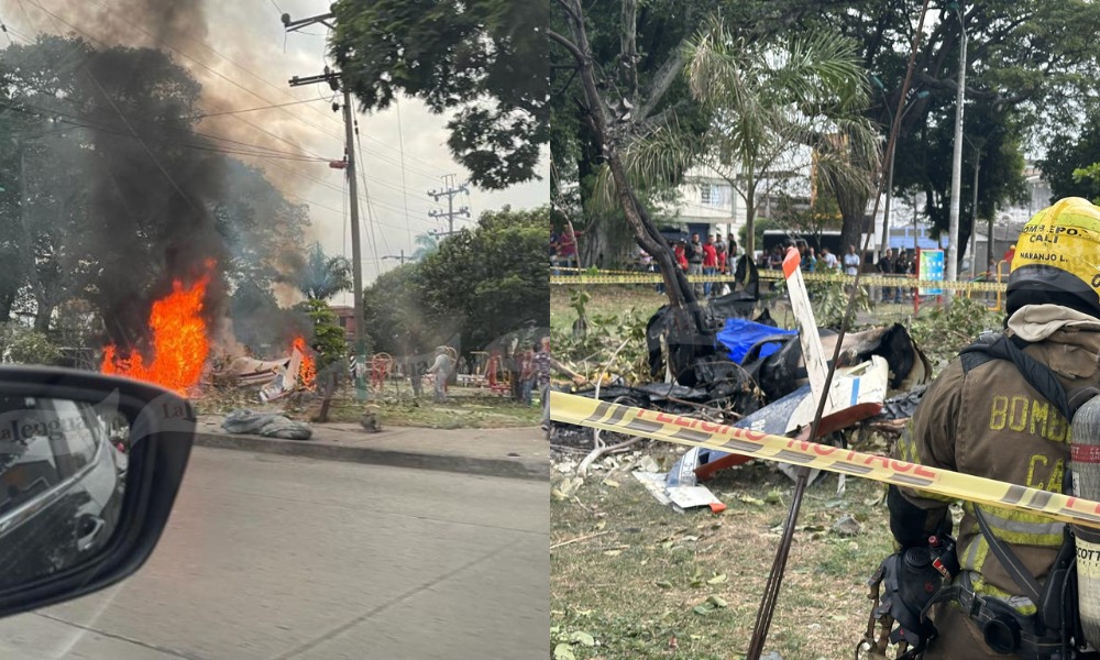 Atención: Una avioneta se estrelló con dos tripulantes en una concurrida avenida de Cali