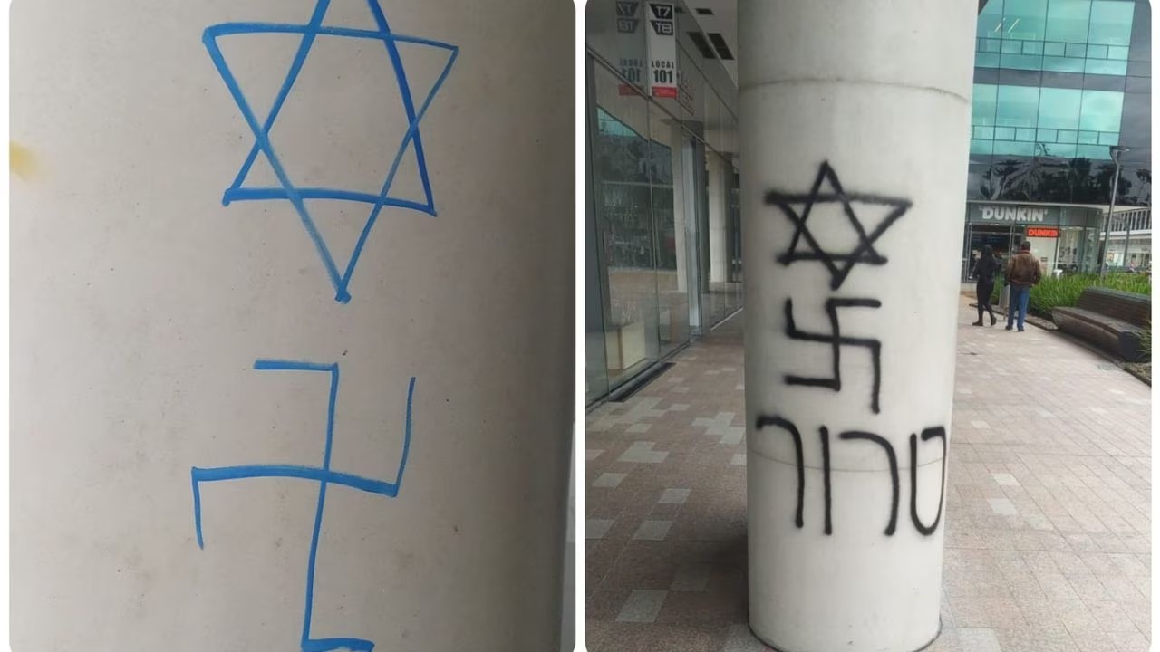 Encapuchados atacaron la embajada de Israel en Colombia, pintaron símbolos nazis