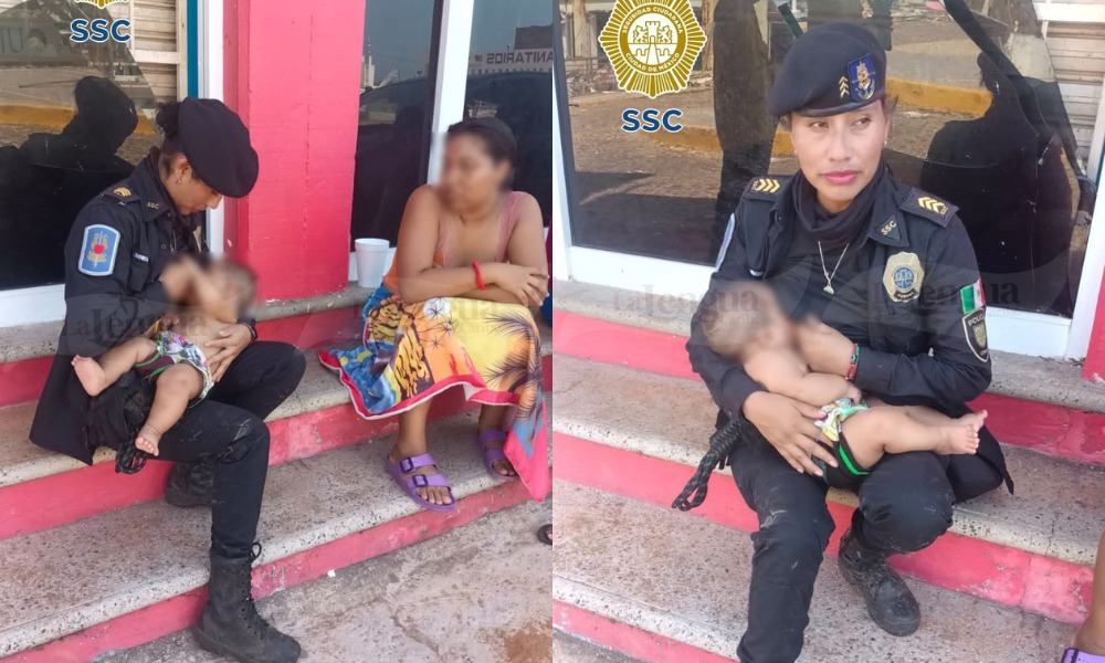 Mujer policía amamanta bebé tras huracán Otis; no había comido en 24 horas