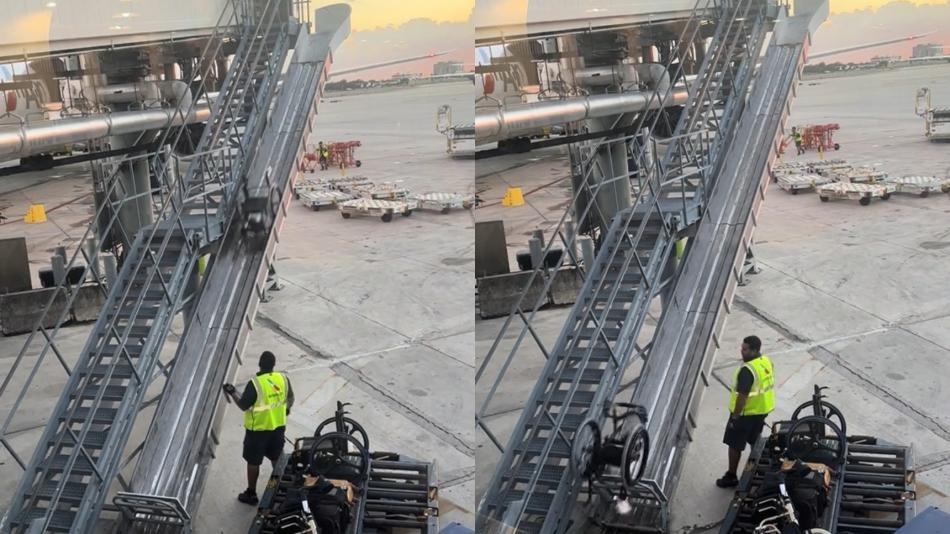 Indignación: se viraliza video de empleados de aerolínea maltratando silla de ruedas de un pasajero