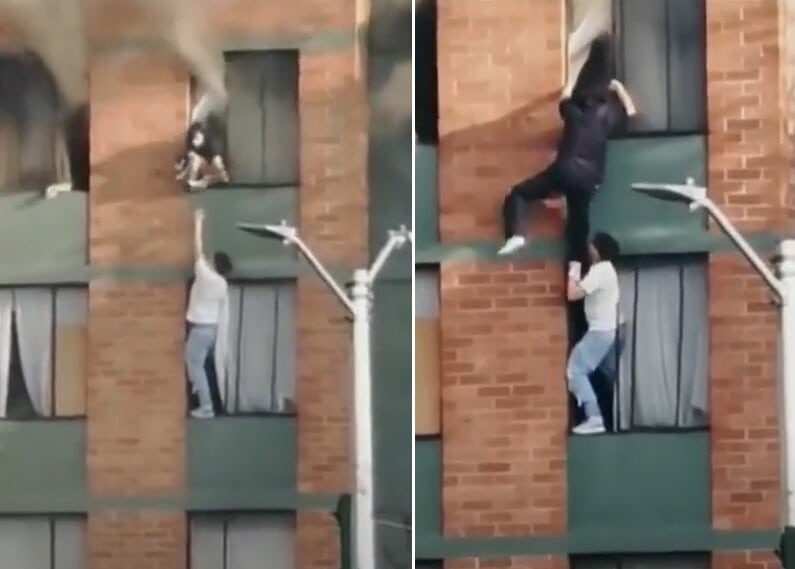 ¡Por una ventana! Joven héroe salvó a una mujer y a su mascota de incendio en un quinto piso