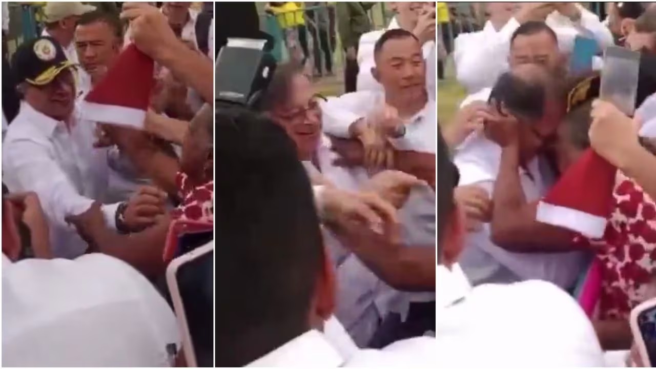 Casi le arranca la cabeza: Señora se emocionó de más saludando al presidente Petro