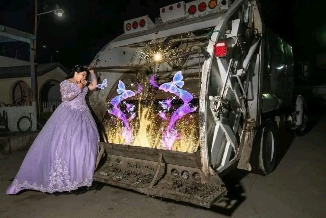 ¡Hermoso gesto! Quinceañera posó orgullosa en su sesión de fotos con el carro de basura de su padre