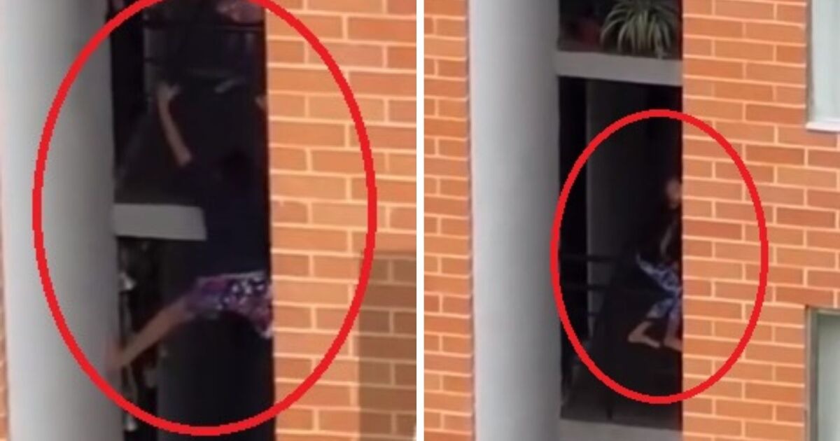 Angustiante: dos niños juegan a treparse por los balcones de un edificio, todo quedó en video