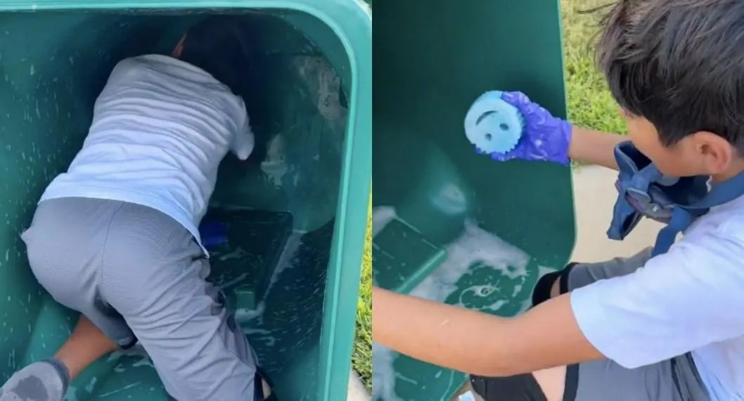 Un niño de 13 años se hace viral por ganarse la ‘platica’ lavando canecas de basura