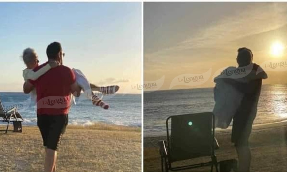 ¡Qué ternura! Joven lleva en sus brazos a su abuelita a la playa para que pueda ver el atardecer