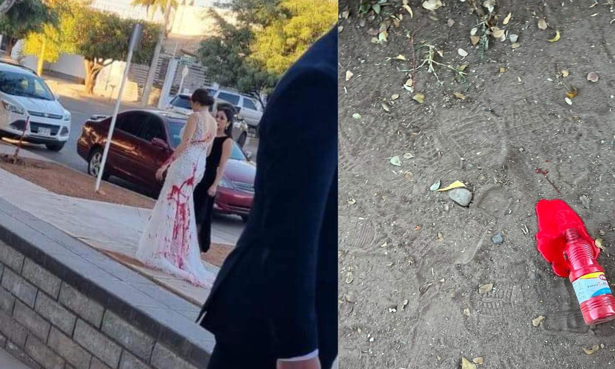 “Se nota que la quiere”: Atacaron a novia con pintura roja en pleno día de su boda; al parecer fue su suegra