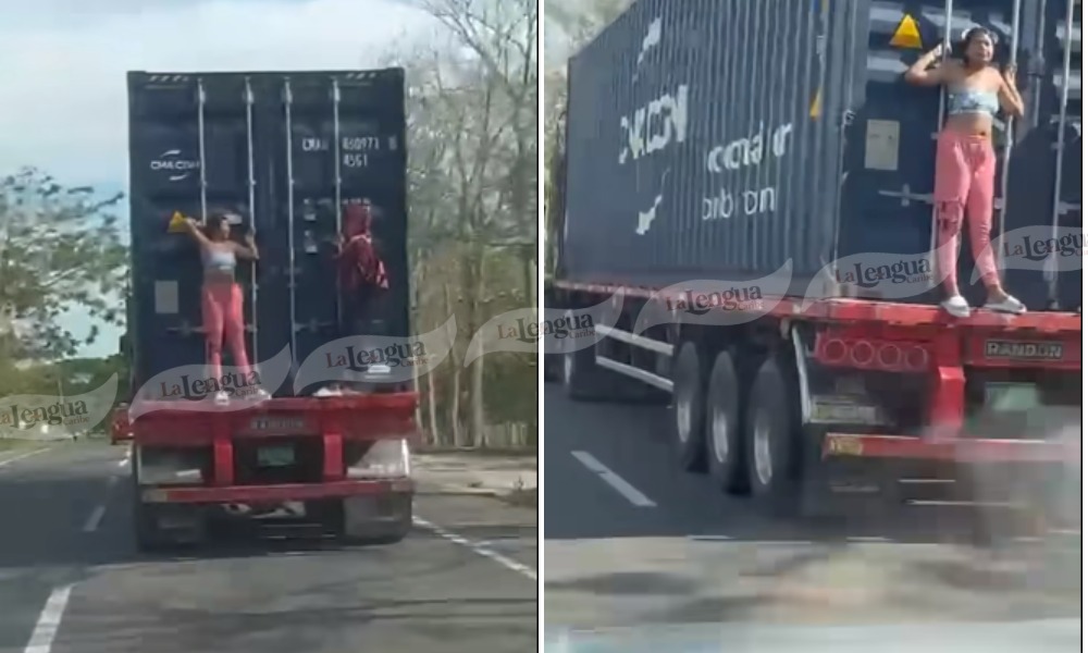 La imagen del día: una linda joven llamó la atención de las personas por transportarse como polizón