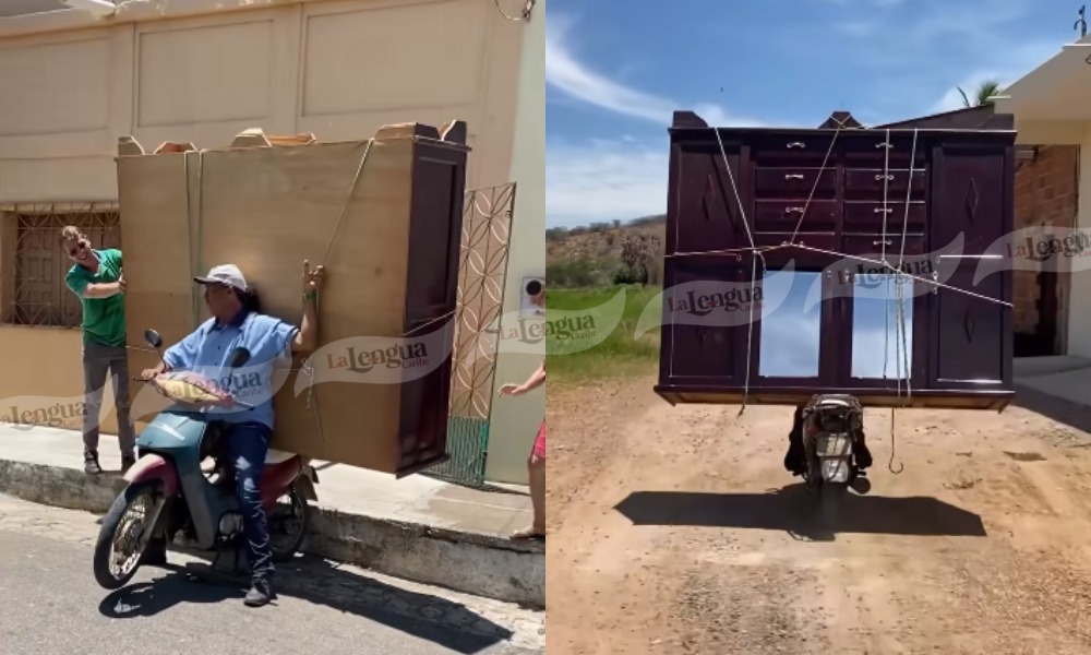 Para este hombre no hay imposibles: transportó un armario en una motico y llegó intacto